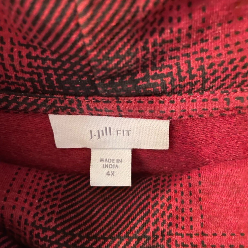 Women’s J. Jill Red and Black Plaid Turtleneck/cowl neck Top Plus 4X - Picture 2 of 6